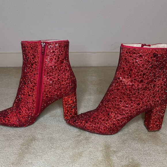 Betsey Johnson Red Rhinestone Boots - Picture 8 of 9